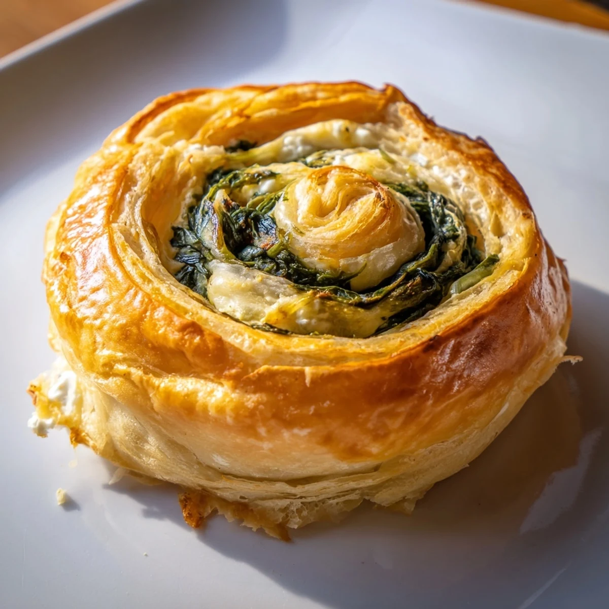 Close-up of warm gluten free spinach and feta pinwheels showing green and white filling layers