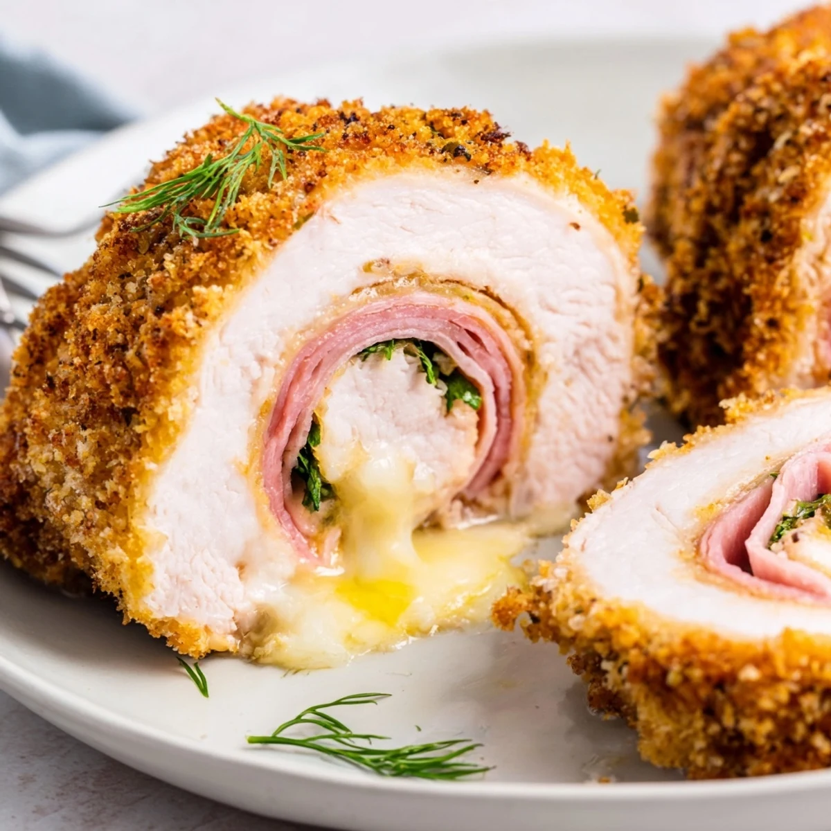 Crispy Pickle Brined Chicken Rolls served hot with creamy coleslaw and dill.