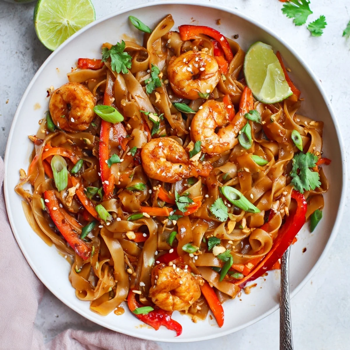 Garlicky sizzling shrimp and rice noodles — Spicy Garlic Shrimp Noodles Recipe
