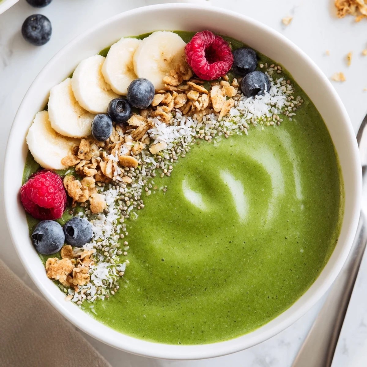 Green Smoothie Bowl With Spirulina, Banana & Hemp Seeds creamy emerald breakfast bowl