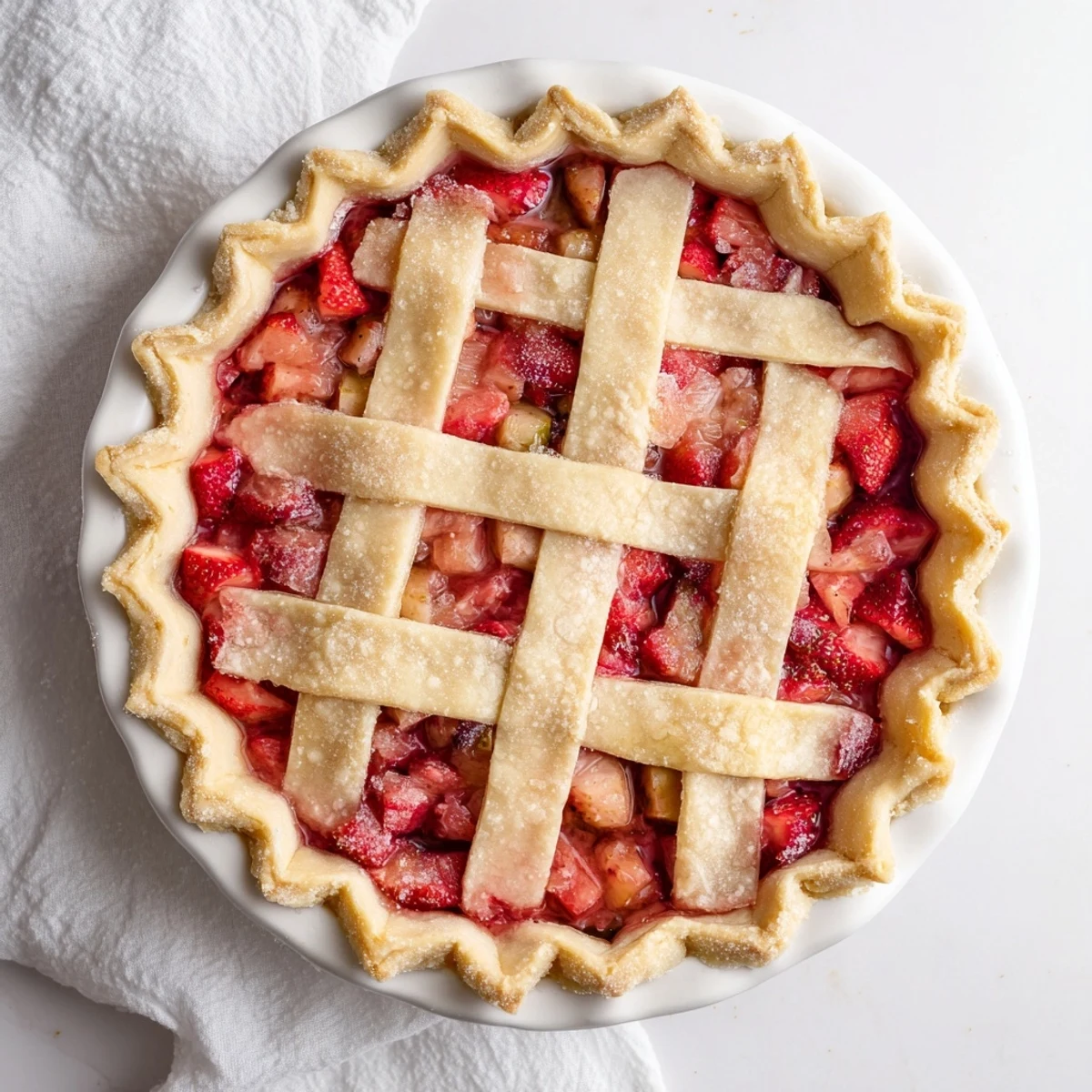 Golden, flaky Gluten Free Strawberry Rhubarb Pie with bubbling, juicy filling