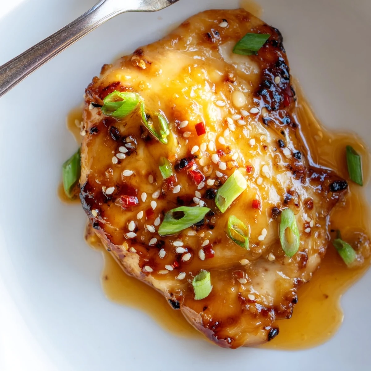 Caramelized, gingery Sticky Sweet Savory Apricot Chicken served alongside fluffy white rice