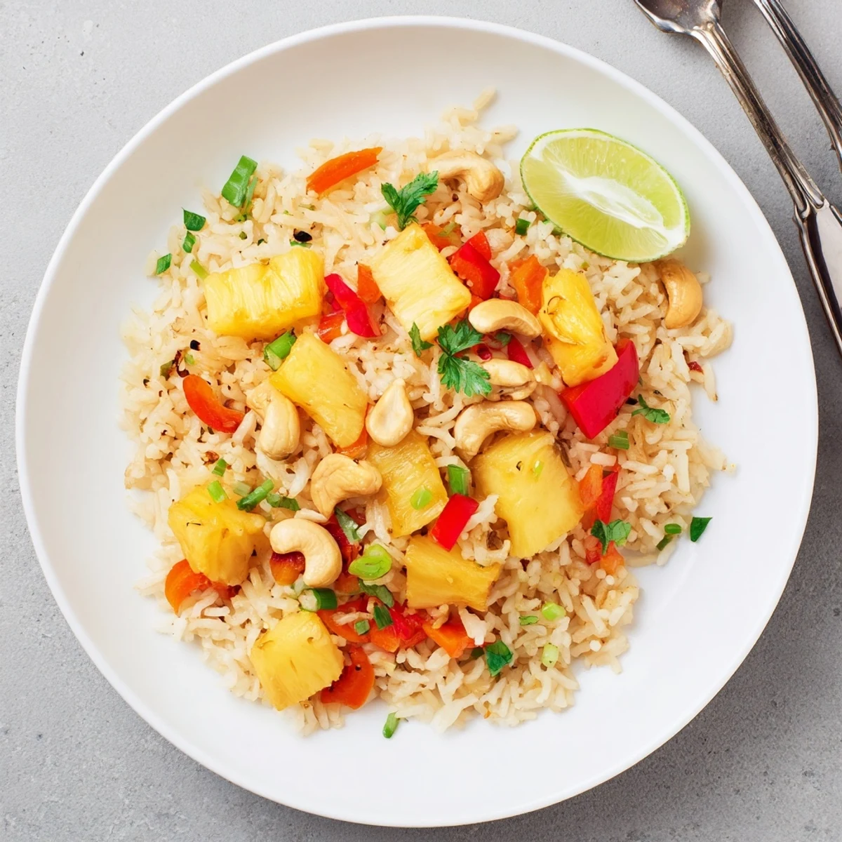 Fragrant Pineapple Rice tossed with crunchy cashews and vibrant red pepper