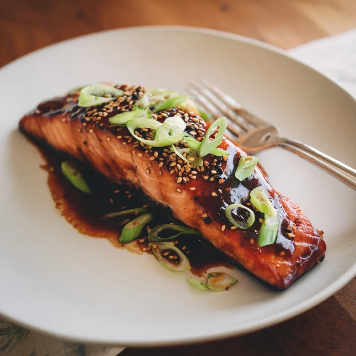 Oven-roasted Gluten Free Teriyaki Salmon Recipe, sweet-savory glaze glistening, sesame-sprinkled