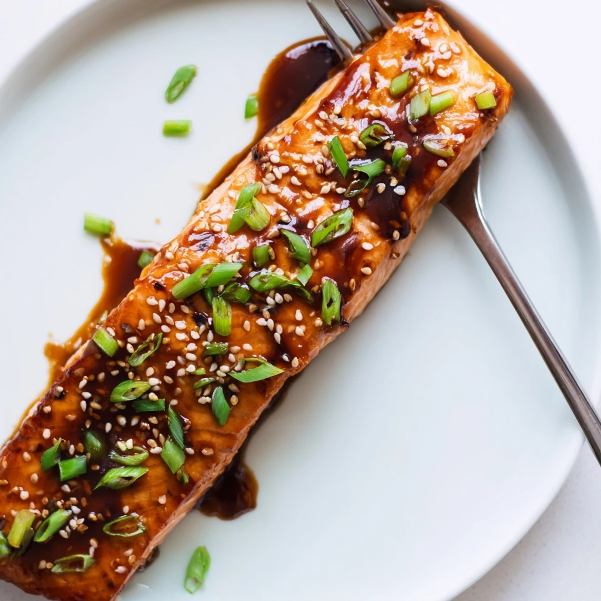 Gluten Free Teriyaki Salmon Recipe flaky fillet, maple-tamari sheen and scallion garnish