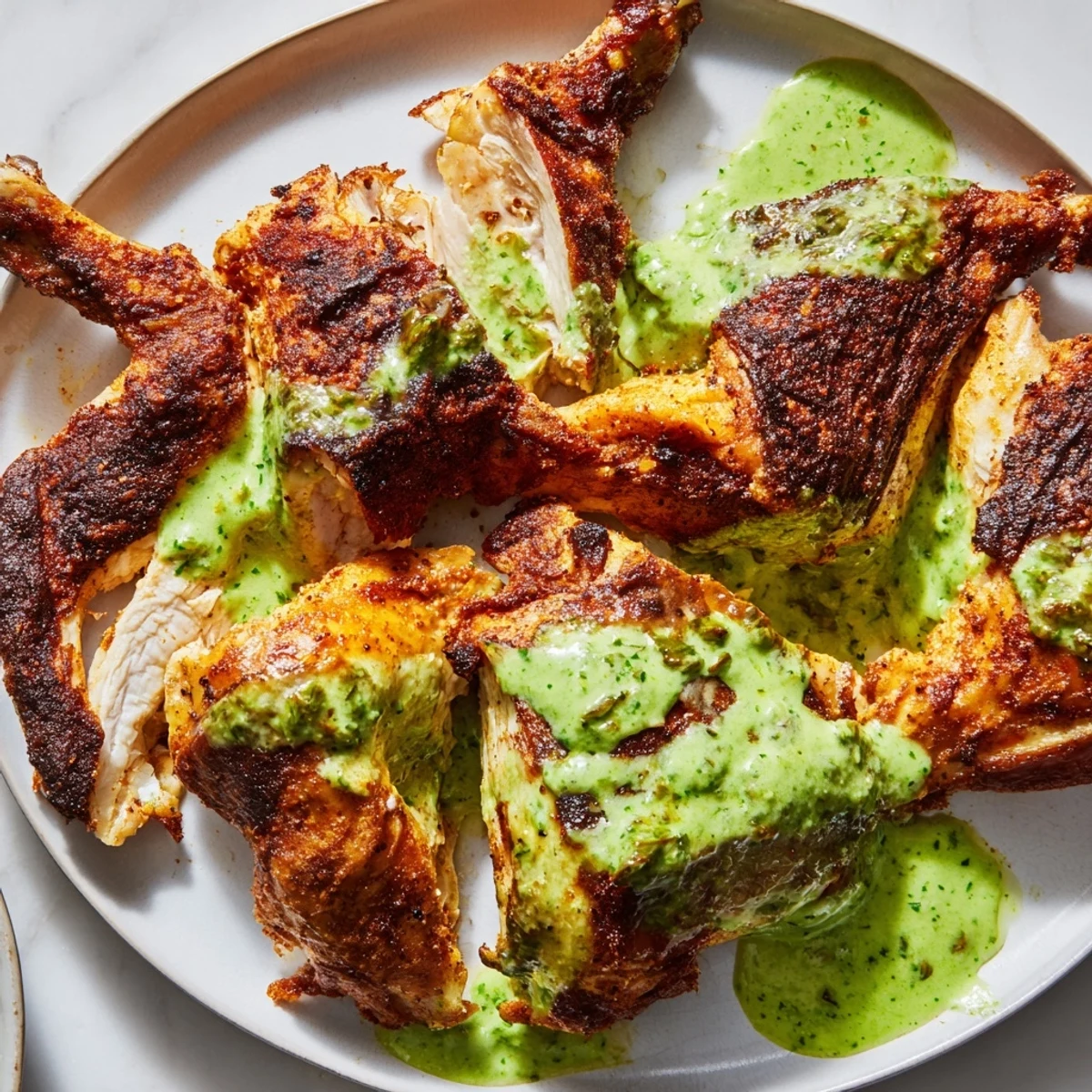 Golden roasted Peruvian Chicken Delight with crispy herb-crusted skin fresh from the oven.