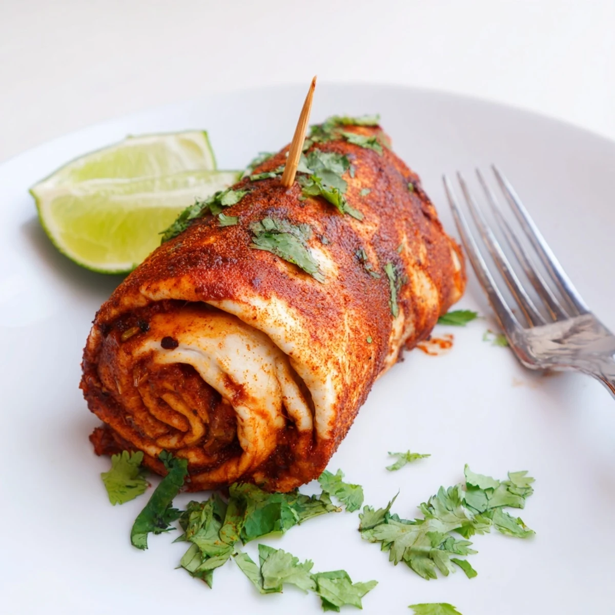 Baked chicken fajita roll ups served with sour cream and colorful vegetables