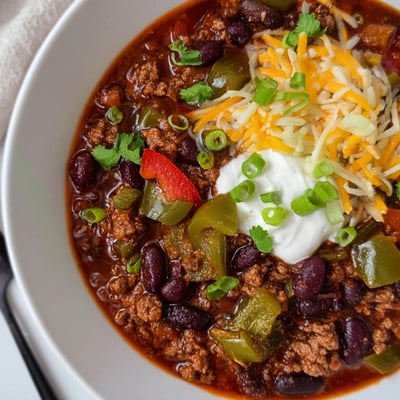 Spooning up a hearty serving of Slow Cooker Chili with Ground Beef and Beans, showcasing tender meat and beans in rich sauce.