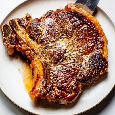 This easy Pan Seared Ribeye Steak features a juicy, pink interior, perfect for serving with roasted potatoes or a fresh salad.