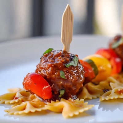 Bowtie Pasta Meatball Skewers